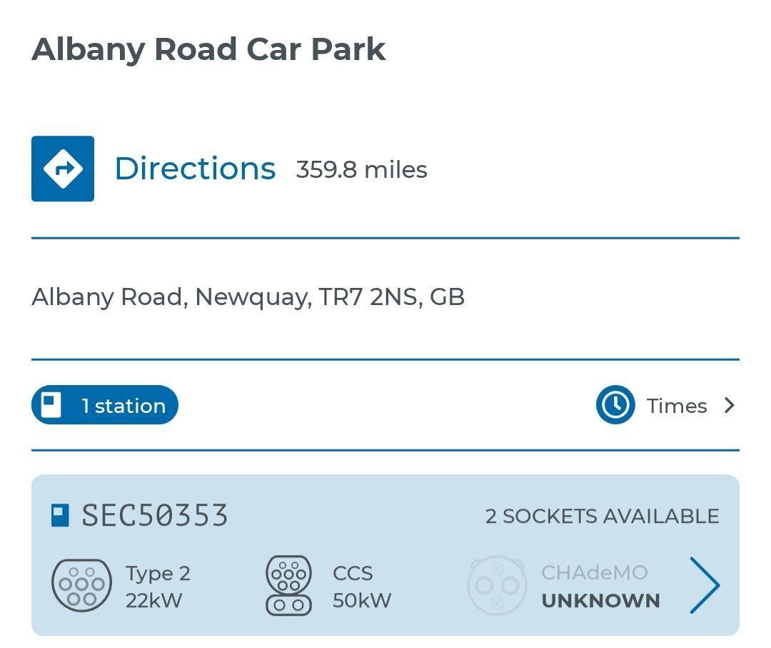 Albany Road Car Park Newquay, England EV Station