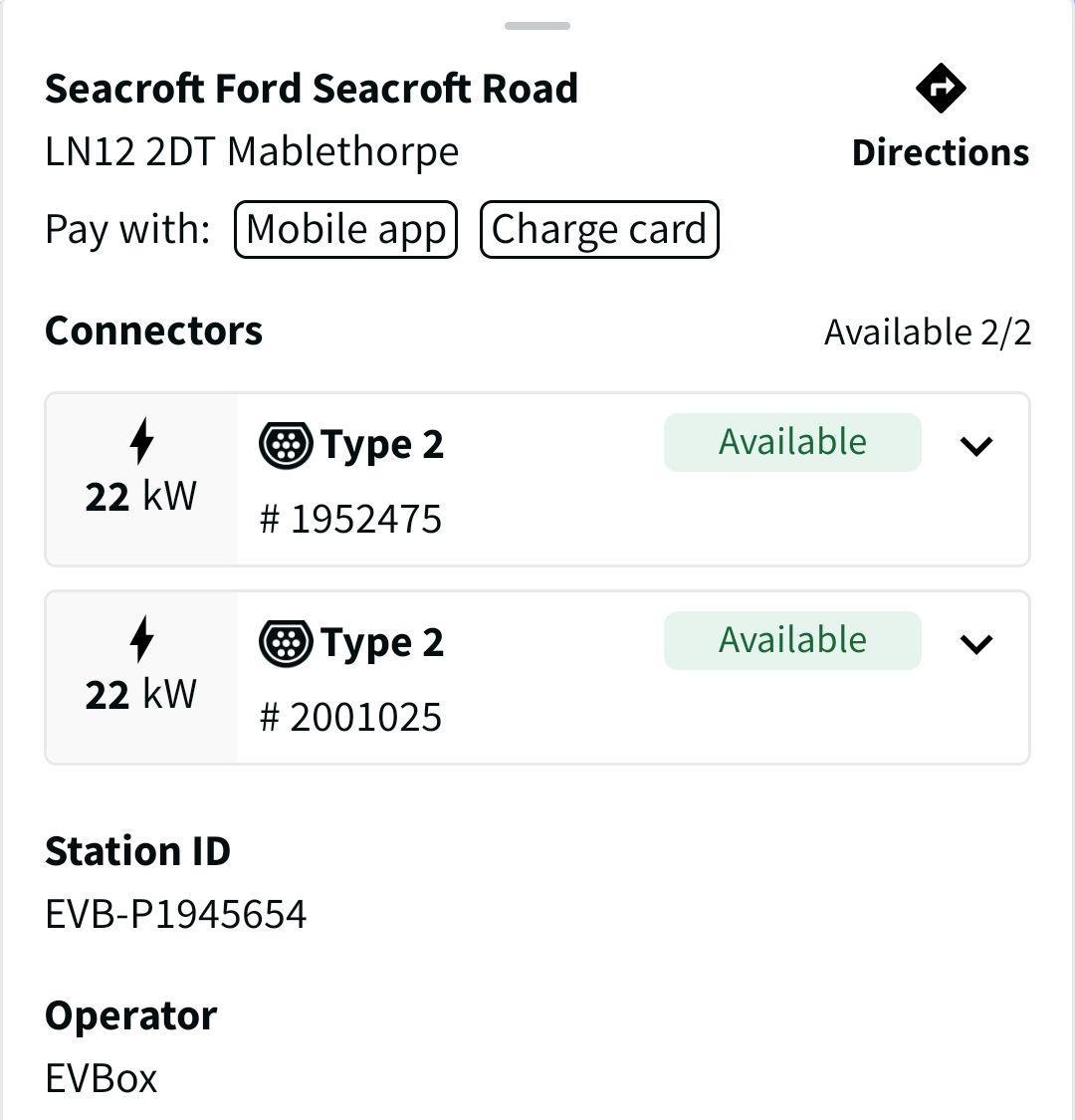 Seacroft Ford Seacroft Road, Mablethorpe, LN12 2DT, UK EV Station