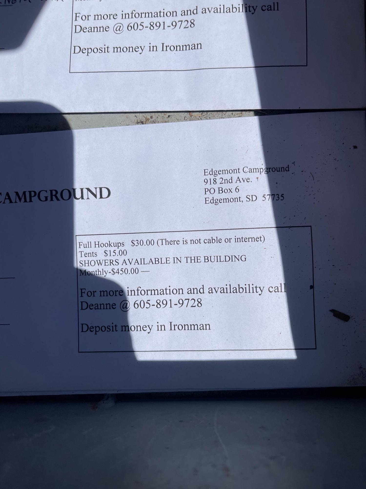 Edgemont Municipal Campground Edgemont, SD EV Station